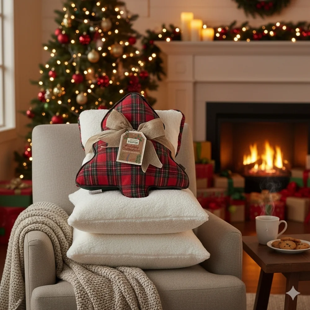 NWT 2pk Eddie Bauer Red and Green Plaid Tree/Square Throw Pillows